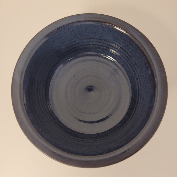 Krause Vintage Pottery Bowl Clay Geometric 1987 Handmade Blue Interior - Picture 4 of 8